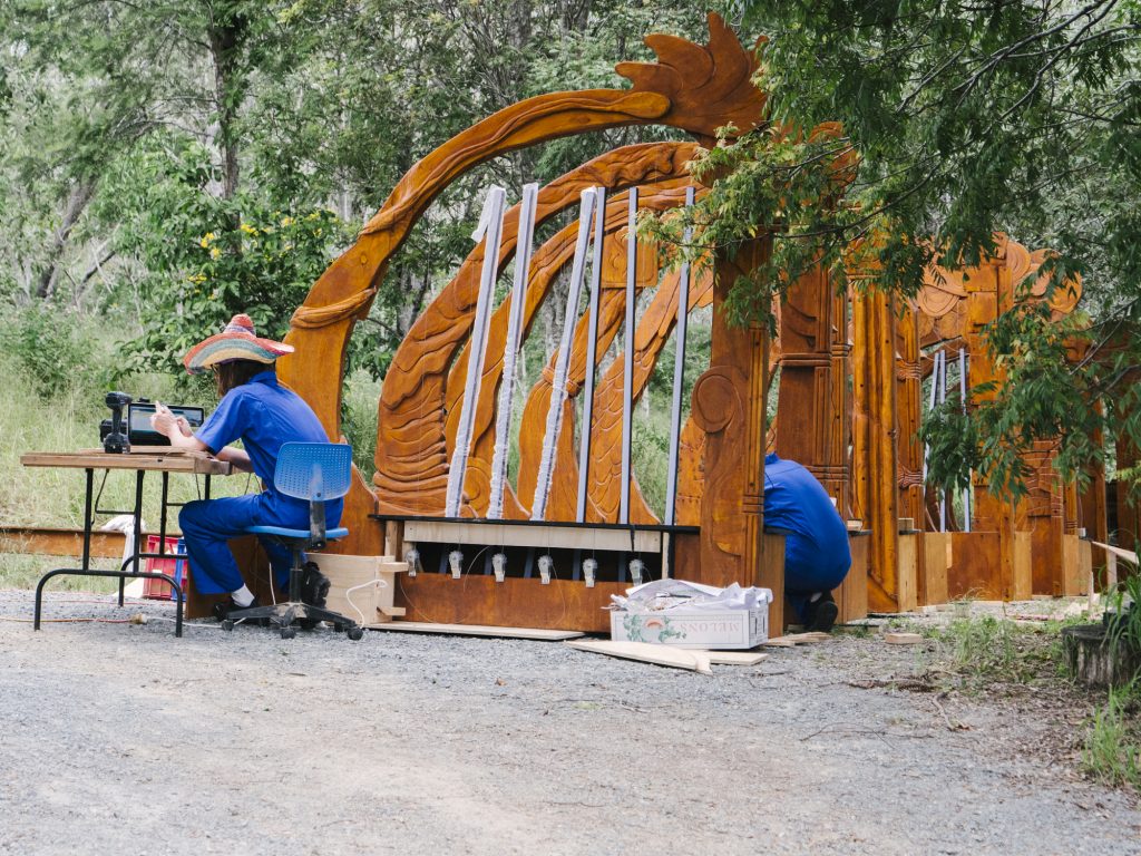 CD Structural EcoPly Pine plywood used to create an artistic display of harps at the 2019 Vivid Festival