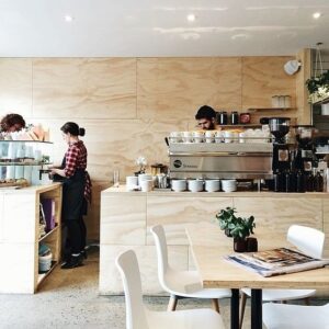 Warm and earthy aesthetic achieved in a retail space using plywood